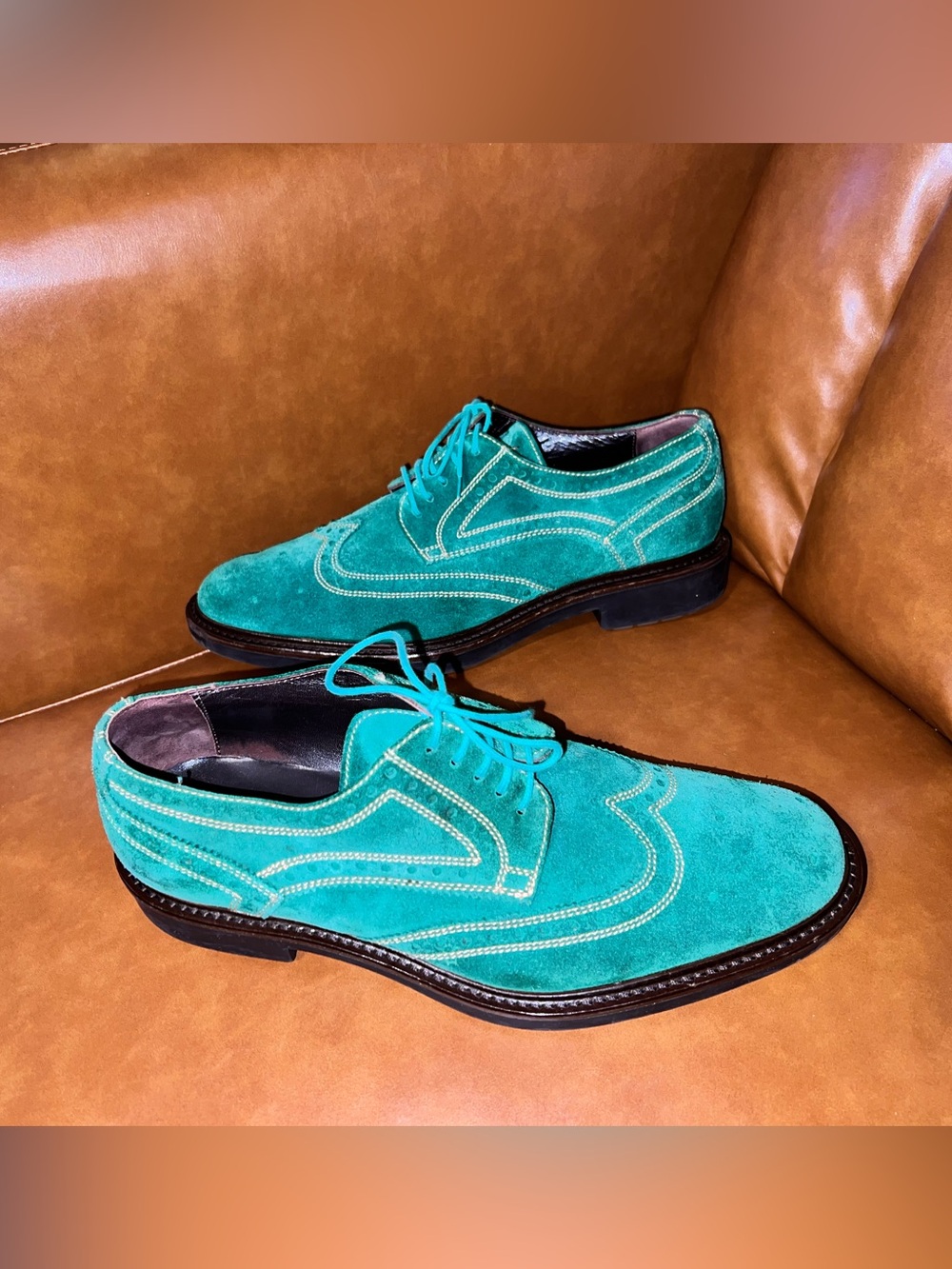 DONALD J PLINER Green Perforated Suede Wingtip Lace Up shoes size 10.5